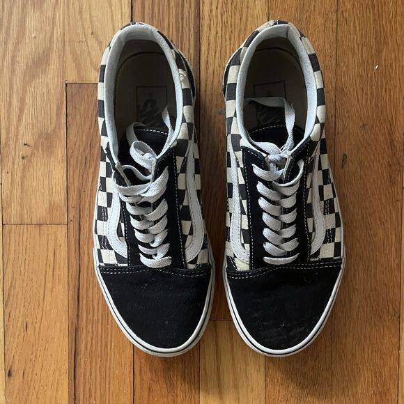 VANS WOMEN'S CLASSIC TENNIS SHOES BLACK WHITE CHECKERS SIZE 7 - Picture 4 of 12